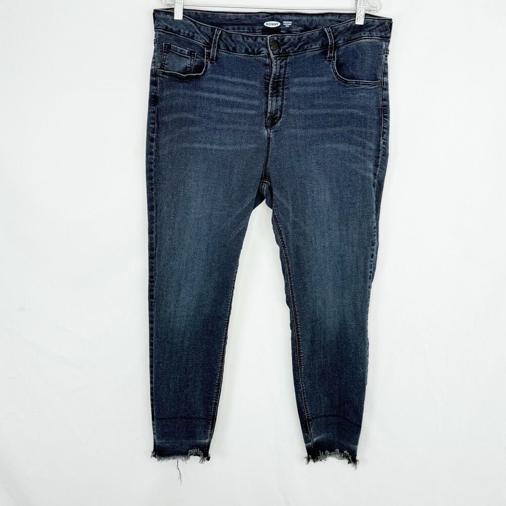 Old Navy Rockstar Super Skinny Ankle Jeans Plus Size 18 Black Denim Raw Hem